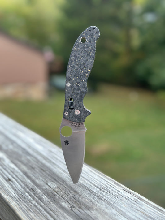 Gold Space Weave CamoCarbon Fiber Scales for Spyderco Manix 2