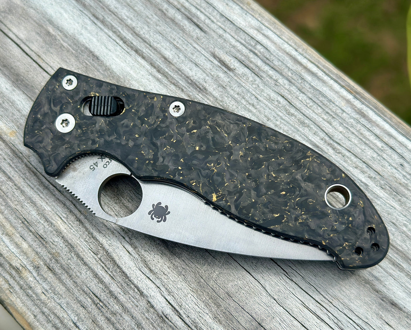 Gold Space Weave CamoCarbon Fiber Scales for Spyderco Manix 2